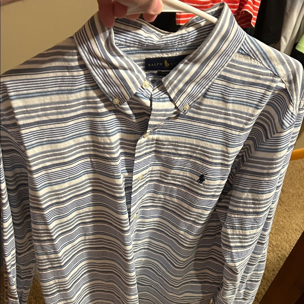 Ralph Lauren Men's Shirt in Blue and White Stripes